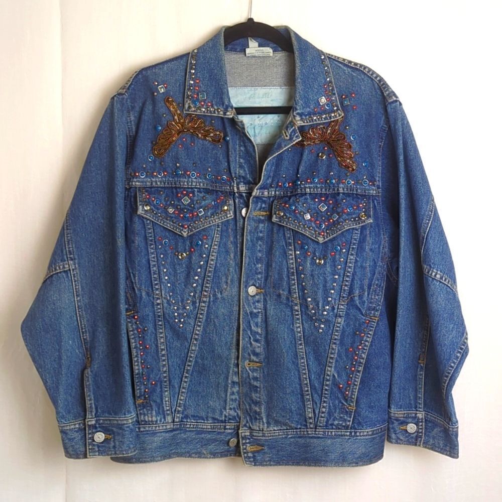Freego Vintage Western Oversized Jacket with Studs and Rhinestones M